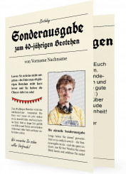 40. Geburtstag Einladungskarten Vorlage, Zeitung