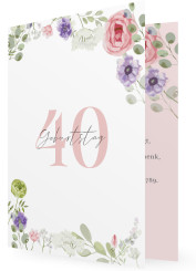 40. Geburtstagseinladung Vorlage, Blumen Pastell