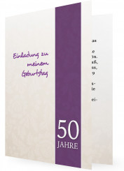 50. Geburtstag Einladungen Vorlage, Streifen in Lila, Blumengeränke