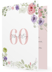 60. Geburtstag Einladung Vorlage, Blumen Pastell