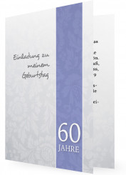 60. Geburtstag, Einladungen mit Helllila Balken und dezentem Blumenmuster