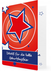Dankeskarte Geburtstag, Blau/roter Stern