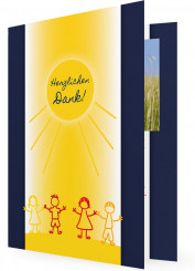Dankeskarten zur Jugendweihe, Sonne mit Kinder, blaue Karte