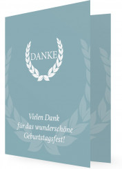 Dankkarte für Geburtstag, Lorbeerkranz, taubenblau