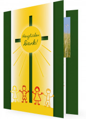 Dankkarte Konfirmation Vorlagen, Sonne mit Kinder, grüne Karte