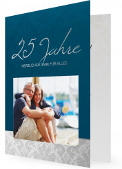 Dankkarte Silberhochzeit, Blau/Graue Karte mit Foto
