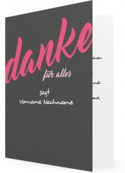 Dankkarte Vorlage Geburtstag, graue Karte, Schrift in rosa