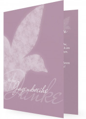 Dankkarte zur Jugendweihe, Karte in lila, weiße Taube