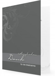 Danksagung bei Trauer, Karte in grau, florales Element