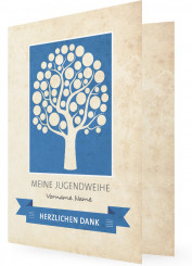 Danksagung Jugendweihe, Baum im blauen Quadrat