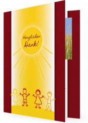 Danksagung zur Jugendweihe, Sonne mit Kinder, rote Karte