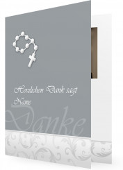Danksagung zur Trauer, grau mit Rosenkranz
