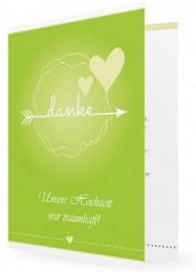 Danksagungen für Hochzeit, Pfeil und Herzen in grün