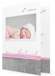 Danksagungen zur Geburt mit Foto, Holzwand rosa