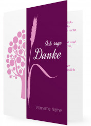 Danksagungskarte für Jugendweihe, Baum und Ähre in beere und rosa