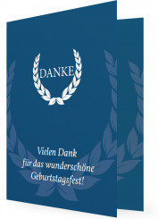 Danksagungskarte für Geburtstag, Lorbeerkranz, blau