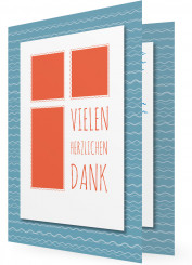 Danksagungskarte Kommunion, blaue Wellen, orange Kästchen