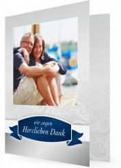 Danksagungskarte Silberhochzeit gestalten, dezentes Blumenmuster, grau