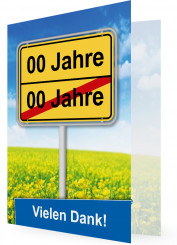 Danksagungskarte zum Geburtstag Vorlage, Ortsschild vor Himmel