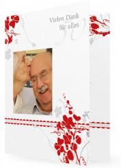 Danksagungskarten Goldhochzeit, Floral Rot/Grau