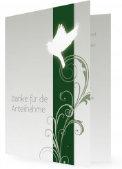 Danksagungskarten Trauer, Taube mit Pflanzen, grün