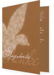 Danksagungskarten zur Jugendweihe, Karte in braun, weiße Taube