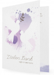 Danksagungskarten zur Jugendweihe, Tauben vor Farbklecks in Lila