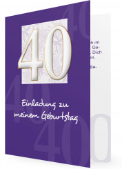 Einladung 40. Geburtstag, Lila mit Weißer großer 40