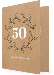 Einladung 50 Geburtstag, Kraftpapier-Optik Kranz