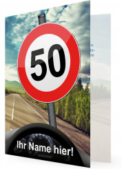 Einladung 50. Geburtstag, Schild Geschwindigkeitsbegrenzung Fünfzig