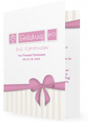 Einladung Erstkommunion Vorlage, Schleife in rosa