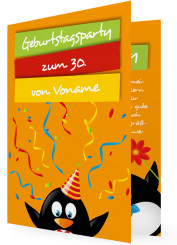 Einladung für Geburtstag, Pinguin Orange
