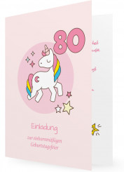 Einladung für 80. Geburtstag, Einhorn pink