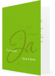 Einladung Hochzeit, Grün mit großen JA