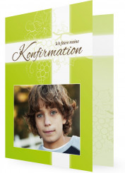 Einladung Konfirmation, Grün mit Weintrauben um Kreuz