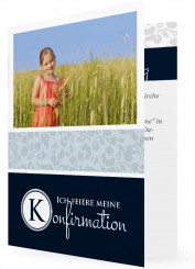 Einladung Konfirmation Vorlage, blau mit Button