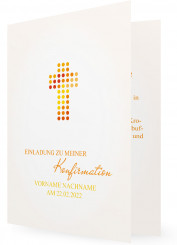 Einladung Konfirmation Vorlage, Kreuz aus Punkten, orange