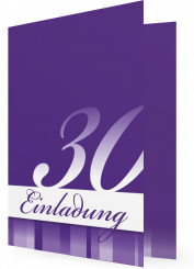 Einladung zum 30. Geburtstag, Vorlagen in Dunkellila mit Weißer Schrift und Streifen