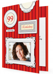 Einladung zum Geburtstag, Dunkelrote Streifen hinter Bilderrahmen