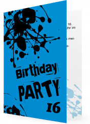 Einladungen für Teens, Karten in Blau mit Schwarzen Klecks