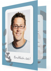 Einladungen Geburtstag in Blau, Ast mit Grauen Blättern