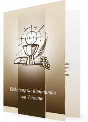 Einladungen Kommunion, Braun mit Hostie und Kelch