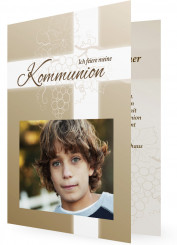 Einladungen Kommunion, dunkles Braun mit Kreuz umrankt mit Weintrauben