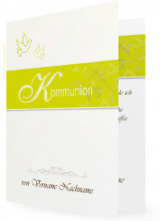 Einladungen Kommunion, Grün mit Tauben