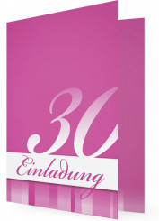 Einladungen zum 30. Geburtstag, Muster ohne Foto Pink, Streifen und Weiße Schrift