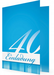 Einladungen zum 40. Geburtstag, gestreiftes Muster ohne Foto, Blau mit großer Ziffer
