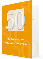 Einladungen zum 50. Geburtstag, Weiße 50 Oranger Hintergrund