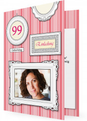 Einladungen zum Geburtstag, vertikale Streifen in Rot und Bilderrahmen