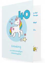 Einladungskarte 40. Geburtstag Vorlage, Einhorn hellblau