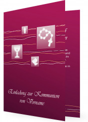 Einladungskarte Kommunion, gesättigtes Rosa mit Quadrate und Motive